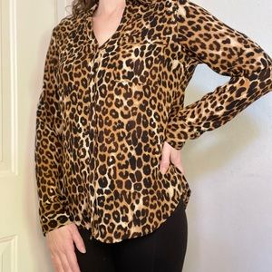 Express Leopard Print Portofino Women’s Button Down Long Sleeve Blouse